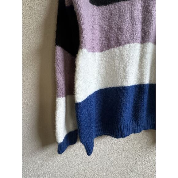 Volcom Sweater Women’s M/L Blue‎ Black Knit Stripe Colorful Oversized Comfy - Picture 4 of 7